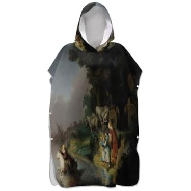 Imagem de Joisal Poncho de surfe trocador de roupão adulto com capuz toalha de banho leve ponchos de praia para homens impressão artística Europa