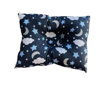 Imagem de Travesseiro Anatômico para Bebê com Estampa Céu, Fibra Siliconada Hipoalergênica, 27x37cm, para Berço e Carrinho (Azul Marinho)