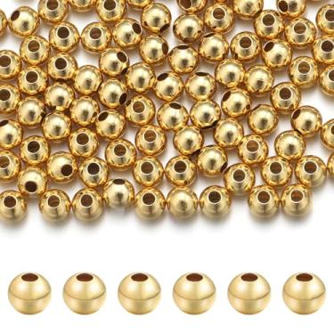 Imagem de Chuyau 100 contas espaçadoras preenchidas com ouro 18 k de 4 mm para fabricação de joias, contas de latão de metal liso sem costura para pulseiras faça você mesmo, colar, brinco, artesanato