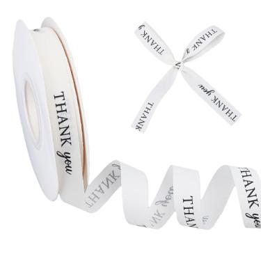 Imagem de letsinstyle Fita personalizada de algodão bege Thank You de 40 metros, fita de sarja natural de 0,6 polegadas, fitas de poliéster impressas em preto para embrulhar laços de artesanato