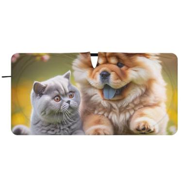 Imagem de Chow Chow Cachorro Gato Fofo Personalizado Carro Para-brisa Sombra de Sol Bonito Dobrável Caminhão Carro Persianas para Janelas Frontais Automotivo, 81 cm x 157 cm
