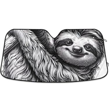 Imagem de Toldo de sol cinza com estampa de bicho-preguiça fofo para para-brisa de carro bonito personalizado retrátil óculos de sol para janelas dianteiras floral automotivo L, 144,8 cm x 80 cm