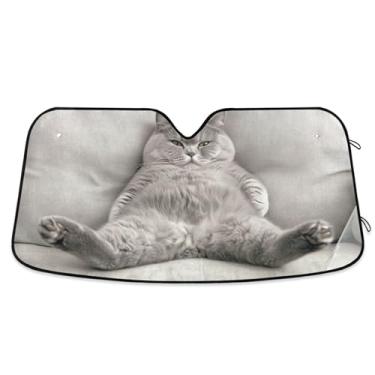 Imagem de Pose de sofá de gato gordo engraçado personalizado para para-brisa de carro bonito retrátil dobrável automotivo protetor solar M, 139,7 cm x 70,1 cm