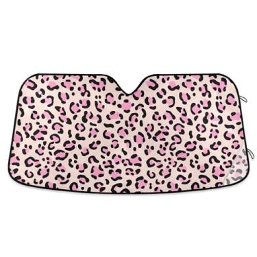 Imagem de Toldo de papel de parede com textura de estampa de leopardo para para-brisa de carro engraçado universal retrátil sombra de carro para para-brisa dianteiro impressão animal M, 139,7 cm x 70,1 cm