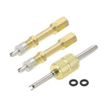 Imagem de VekAuto 1 conjunto de tubo de extensão de bomba de ar de 5 cm válvula de pneu para carro, motocicleta, bicicleta, durável, tom de cobre, dourado, com ferramenta de remoção de núcleo de válvula de 76