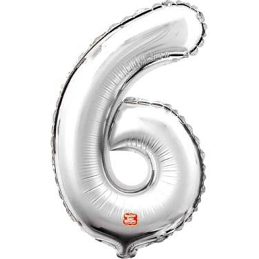 Imagem de Balão Metalizado, São Roque, Número 6, Prata, 40 cm