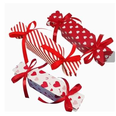 Imagem de 20 caixas de doces de dia dos namorados com fita, 3 estilos de caixa de presente em formato de doce de coração vermelho em forma de doces, papelão, petiscos, porta-biscoitos, decoração para crianças