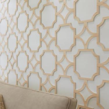 Imagem de MidModArt Painéis de parede decorativos modulares de PVC para sala de estar lobby quarto, 8 peças estrela treliça-carvalho falso textura de madeira de carvalho