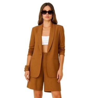 Imagem de Blazer Colcci Alfaiataria Em Linho Marrom Feminino-Feminino