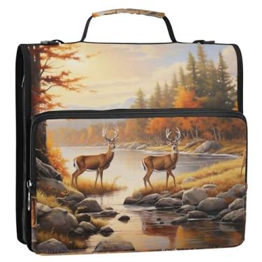 Imagem de Fichários de pintura de paisagem de veados de 3 cm com 3 anéis resistentes com zíper, fichários organizadores, com alça, bolsa escolar, pasta de armazenamento de trabalho com alça
