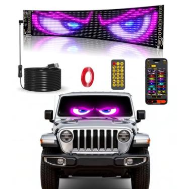 Imagem de Luz Devil Eyes para para-brisas - 1 placa LED programável à prova d'água de 59,5 cm x 12 cm - App/controle remoto para carros, SUVs e caminhões