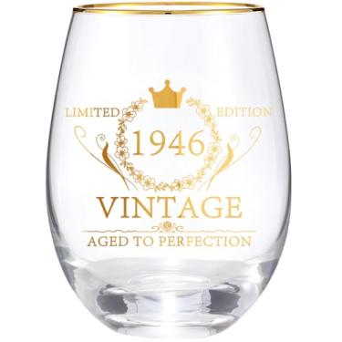 Imagem de Dingyijie Copo de vinho vintage 1975 edição limitada, taça de aniversário de 50 anos com design de coroa dourada, vidro de cristal decorativo para mulheres (presente de aniversário de 80 anos para