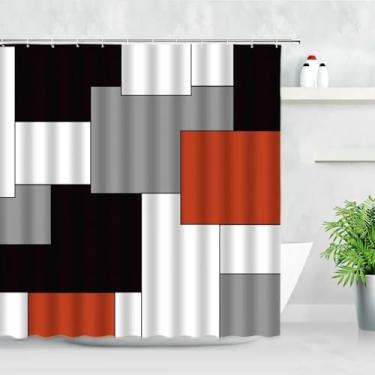 Imagem de Cortinas de chuveiro geométricas 3D, preto, branco, vermelho, padrão de treliça, impressão colorida, moderna, decoração de casa, ganchos, conjunto de cortinas de banheiro 80 x 150 cm/LxA, cortinas