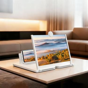 Imagem de Lupa para celular de 35.6 cm, ampliador de tela 3D HD para filmes, vídeos e jogos, suporte dobrável para celular com amplificador de tela, compatível com todos os smartphones, branco