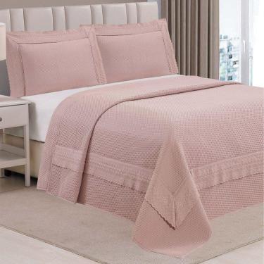 Imagem de Kit Cobre Leito Colcha Jovial Queen Dupla Face 3 Peças - Rosê - 100% Poliéster