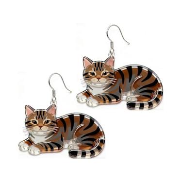 Imagem de OSCCI Adoráveis brincos em forma de gato – design animal acrílico com ganchos de liga durável, brincos hipoalergênicos modernos para mulheres e amantes de animais de estimação, Acrílico, Sem pedra