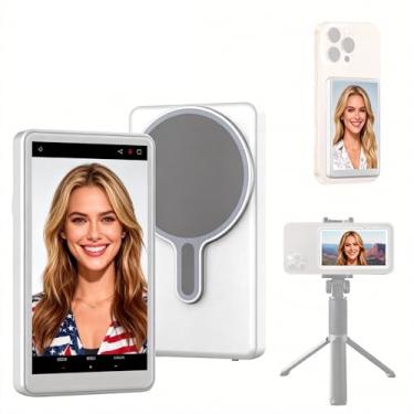 Imagem de Monitor de selfie Vlog para iPhone e Android, monitor de câmera traseira sem fio magnético com controle remoto Bluetooth de 3,5 m para fotos, vlogs e transmissão ao vivo