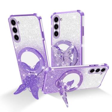 Imagem de Easyscen Capa para celular Samsung Galaxy S23 5G (6,1 polegadas), com suporte de borboleta e 4 cantos de airbag protetor, capa protetora de luxo à prova de choque com glitter para mulheres - roxa