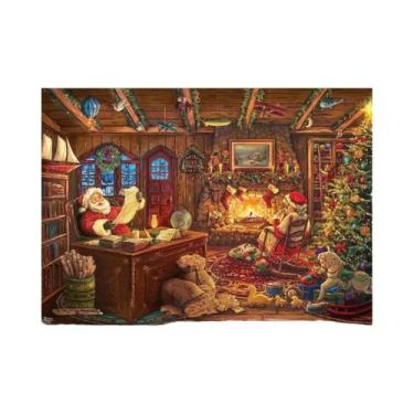 Imagem de Quebra-Cabeça De Madeira Grande 75x50cm Do Papai Noel Para Crianças E 