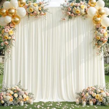 Imagem de Cortinas de pano de fundo branco creme de 20 x 3 m para festas de casamento, cortinas de fundo de poliéster sem rugas para casamento, chá de bebê, festas de aniversário, decoração de palco, 1,2 x 3 m