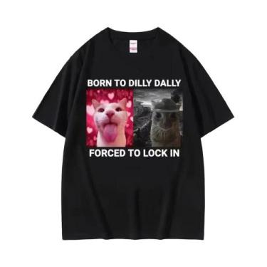 Imagem de Camiseta Feminina Engraçada Com Meme De Gato, Manga Curta, Gola Redond