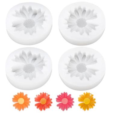 Imagem de 4 moldes de silicone de margarida, 2 designs de moldes de vela de margarida, ferramenta criativa de silicone em formato de flor 3D para fondant de bolo de chocolate DIY