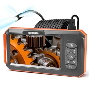 Imagem de Câmera de endoscópio com luz, endoscópio IPS 1920P HD de 5 polegadas com lente tripla, endoscópio de inspeção industrial com cabo serpente semirrígido de 16,4 pés e cartão de 32 GB, boroscópio IP67