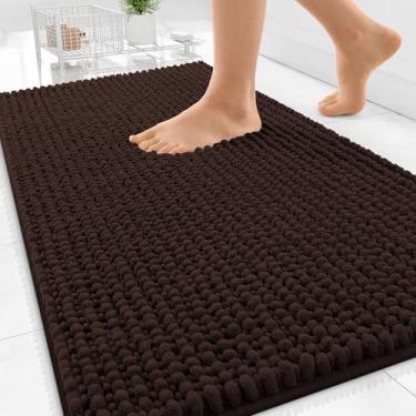 Imagem de OLANLY Tapetes de banheiro espessos 91 x 61 cm, tapetes de banho de chenille absorventes extramacios, suporte de borracha, lavar a seco na máquina, tapetes de banho para piso de banheiro, banheira e