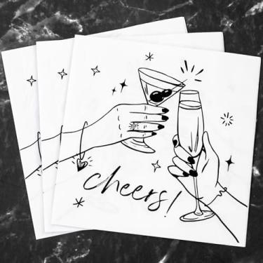 Imagem de FYSUIMU Guardanapos de papel para coquetéis com 50 peças de champanhe aperitivo descartável decorativo para festa de despedida de solteira, casamento, chá de panela, aniversário, bar, suprimentos