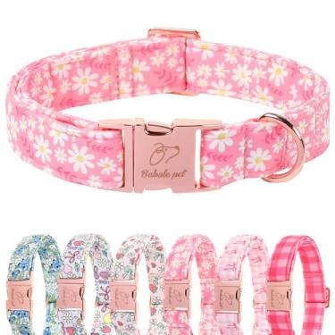 Imagem de Babole Pet Coleira delicada margarida para cães, primavera / verão, rosa, floral, para meninas, coleira ajustável e resistente para cães pequenos, médios e grandes, com fivela de metal G
