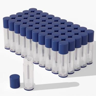 Imagem de Zenihol Tubos de recipiente de protetor labial, 5,5 ml, transparente com tampas coloridas, pacote com 50 (tampa azul)