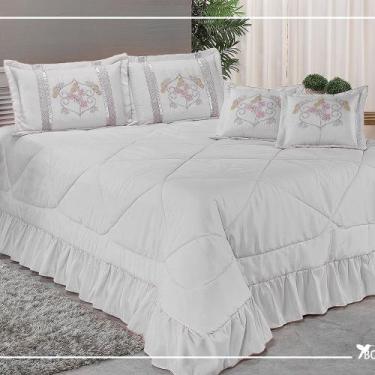 Imagem de Kit Cobre Leito Especially Casal Padrão Bordada 7 Peças Branco - ATELI