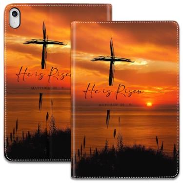 Imagem de Capa para iPad (A16) 11ª geração 11 polegadas 2025 / iPad 10ª geração 10,9 polegadas 2022, suporte ajustável, auto despertar/hibernar, versículo bíblico do pôr do sol Matthew28:6