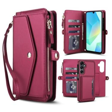 Imagem de Capa carteira para Samsung Galaxy S23 Plus, capa flip magnética destacável com compartimentos para cartões, bloqueio RFID, suporte e alça de pulso, capa protetora para celular (magenta)