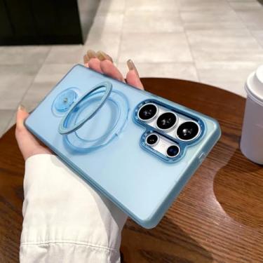 Imagem de HJZSZX Capa magnética dobrável e giratória para Samsung S23, capa transparente e fosca para carregamento sem fio (para Samsung S23/azul)