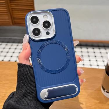 Imagem de Capa invisível dourada em titânio para iPhone 16 15 14 13 12 11 Pro Max com carregamento magnético e parte traseira macia (para iPhone 16 Pro Max/Azul)