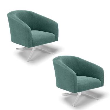 Imagem de Poltrona Decorativa Giratória Cromada Kit 2 Stella Bouclê D03 - D'Ross