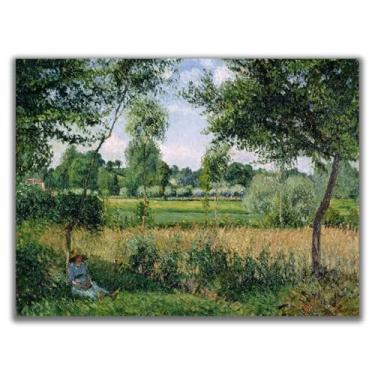 Imagem de Arte de parede em tela Camille Pissarro - efeito de luz solar matinal, pôster Eragny - arte impressionista, pintura de campo francês, cores vibrantes, imagens vivas, pôster vintage sem moldura 12 x 16