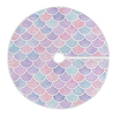 Imagem de Qilmy Linda saia de árvore de Natal com escamas de sereia 90 cm, camurça para árvore de Natal, adequada para ambientes internos e externos, festas de fim de ano, escritório, armário 756