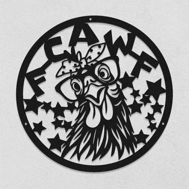 Imagem de Zckjnoi Arte de parede de metal engraçada de galinha com óculos, decoração de parede de galo F-Caw-F, presentes engraçados de elefante branco, exclusivo para adultos, mulheres, amantes de galinhas