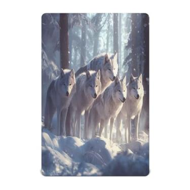 Imagem de STAYTOP Lençóis de berço de lobo na neve para meninos e meninas, lençol com elástico para berço padrão e colchão, lençol de microfibra supermacia 132 × 71 cm