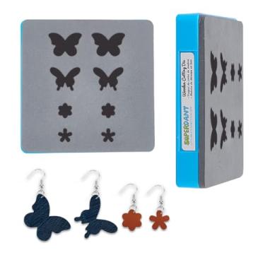 Imagem de SUPERDANT Brinco Boho molde de madeira de couro para artesanato borboleta flor pingentes compatíveis com máquinas de corte padrão, presentes artesanais para amantes 10 x 10 cm