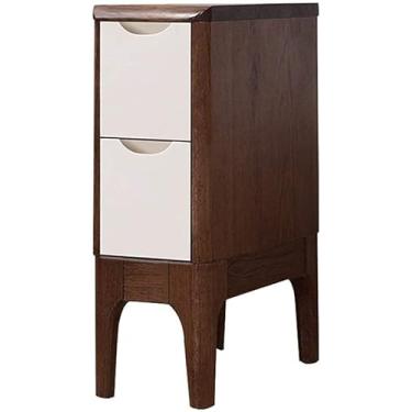 Imagem de Mesa de cabeceira de madeira maciça, mesa de cabeceira para armazenamento de quarto, mesa lateral multifuncional de gaveta dupla para quarto, sala de estar, estudo digno