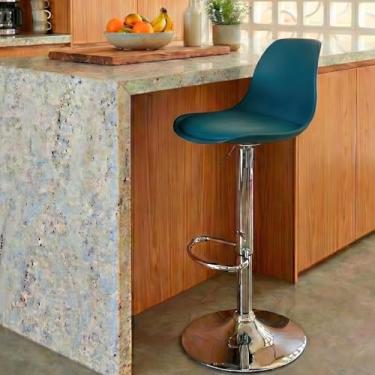Imagem de Banqueta Alta Estofada com Base Giratória e Regulagem de Altura - Ícaro Turquesa