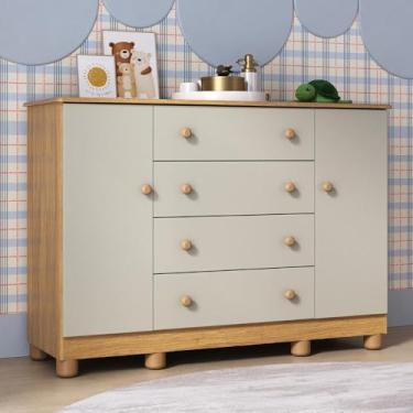Imagem de Cômoda Infantil 125cm 2 Portas e 4 Gavetas Allegra Multimóveis Mp4445 Madeirado/off White