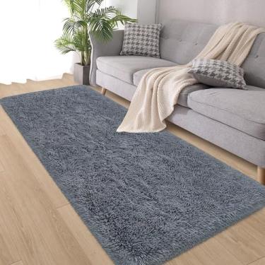 Imagem de ZJYeRug Tapete fofo, tapete cinza de 6 x 1,8 m para quarto, sala de estar, lavável, antiderrapante, tapete felpudo super macio para crianças, meninas e meninos, dormitórios, berçários, corredor