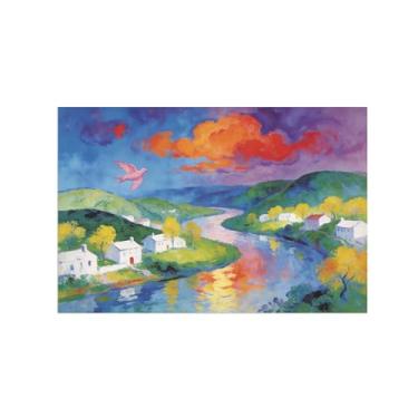 Imagem de Impressão em tela de arte de parede de paisagem - Vila Nuvens Rio - Pintura de decoração - Imagens para sala de estar 20 x 30 cm 8 x 12 polegadas sem moldura