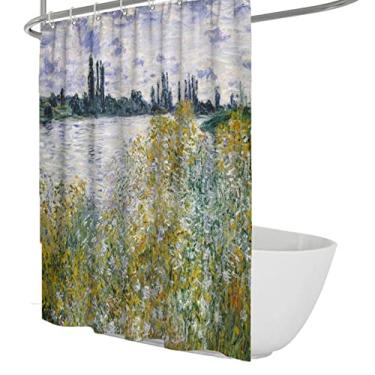 Imagem de Claude Monet Cortina de chuveiro com estampa de arte à beira-mar cortinas de chuveiro para decoração de banheira brilhante cortina de chuveiro de planta verde secagem rápida 102 x C 192 (cm) (cortina