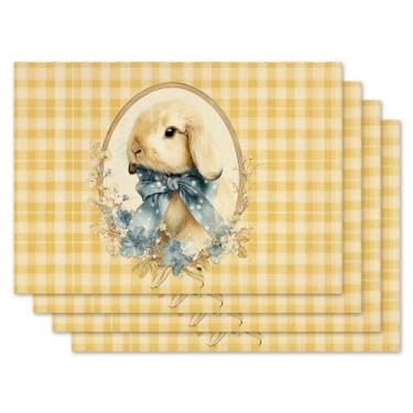 Imagem de Jauageon Jogo americano de coelho com orelhas, conjunto de 4 tapetes de mesa para primavera, verão, coelhinho, sazonal, Páscoa, para ambientes internos, externos, casa, cozinha, decoração de jantar