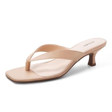 Imagem de FITORY Chinelo feminino sexy com salto gatinho, bico aberto quadrado, salto baixo, salto tanga confortável para tamanho casual 6-11, Nude., 40